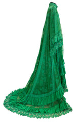 Remarkable Resort 2019 Gucci by Alessandro Michele Runway Look 9 Green Lace & Net Ruffle Dress w Train