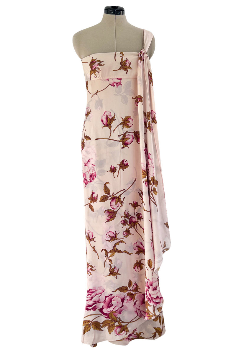 valentino pink floral dress Valentino Pink Wool-Silk Floral-Sleeve Midi Dress