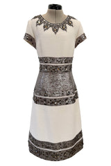 Superb Fall 2007 Oscar de la Renta Runway Look 38 Sequin & Bead on Ivory Boucle Wool Runway Dress