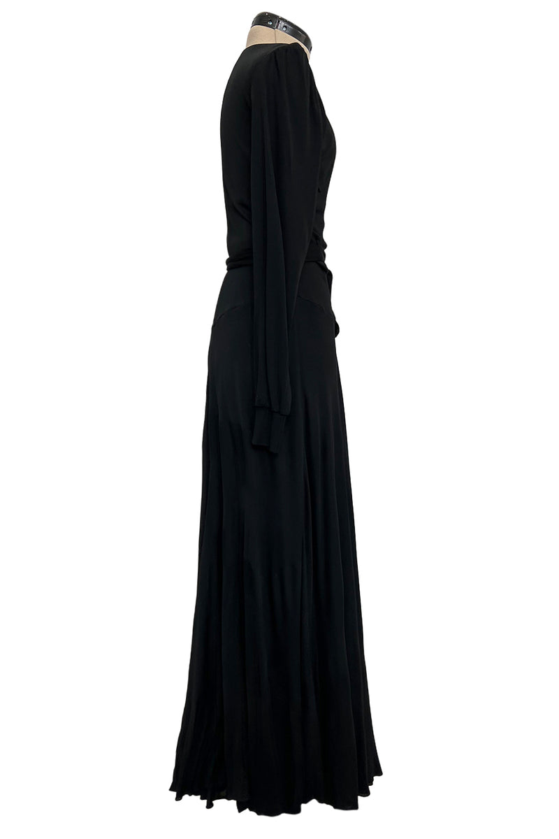 Incredibly Rare 1970s Holly’s Harp Bias Cut Black Jersey Dress w Crossed over Plunging Front