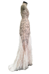 Dreamy Spring 2012 Oscar de la Renta Runway Look 47 Nude Pink Feather Dress w Silver Thread Flowers Detailing