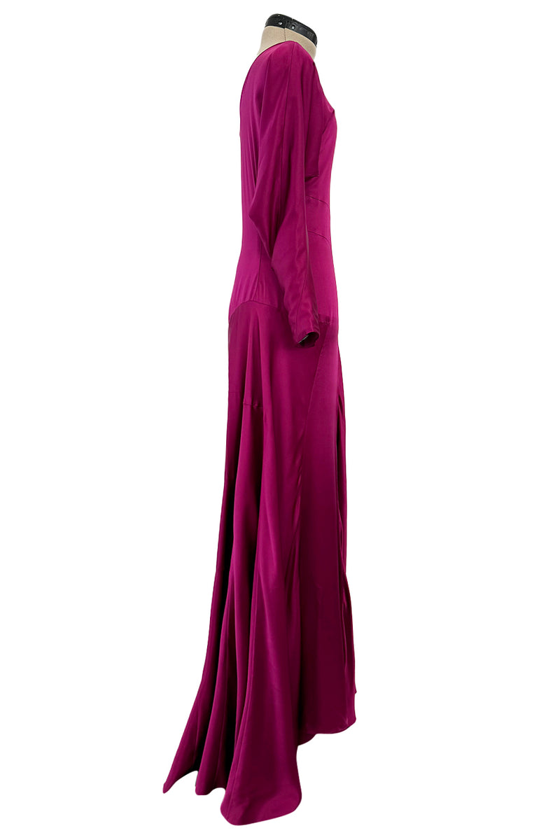 Chic Spring 2008 Yves Saint Laurent by Stefano Pilati Runway Look 35 Deep Fuchsia Pink Silk One Shoulder Dress