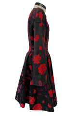2000s Christian Lacroix Red Floral Brocade Dress or Jacket w Cording Detail