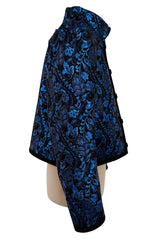 Stunning 1970s Yves Saint Laurent Metallic Blue Thread & Black Embroidered Brocade Crop Jacket
