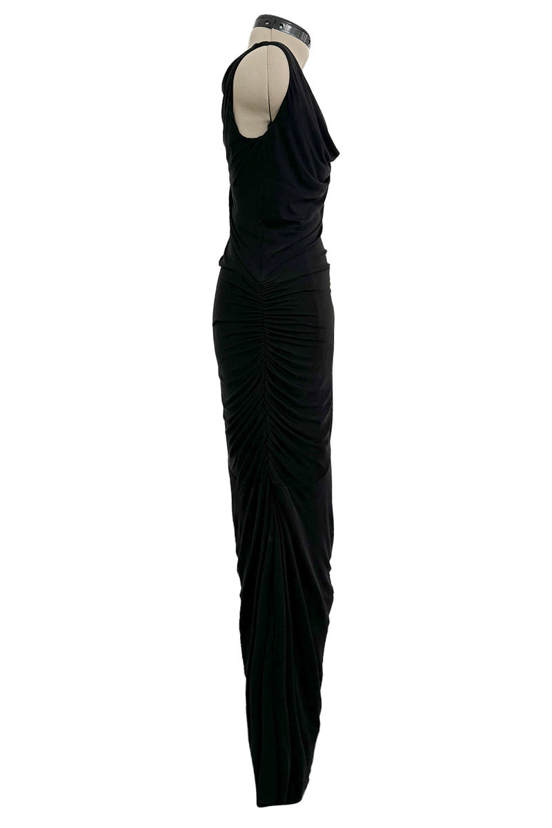Minimlist Fall 2001 Gucci by Tom Ford Black Stretch Jersey Dress w Draped Neckline & Gathered Sides