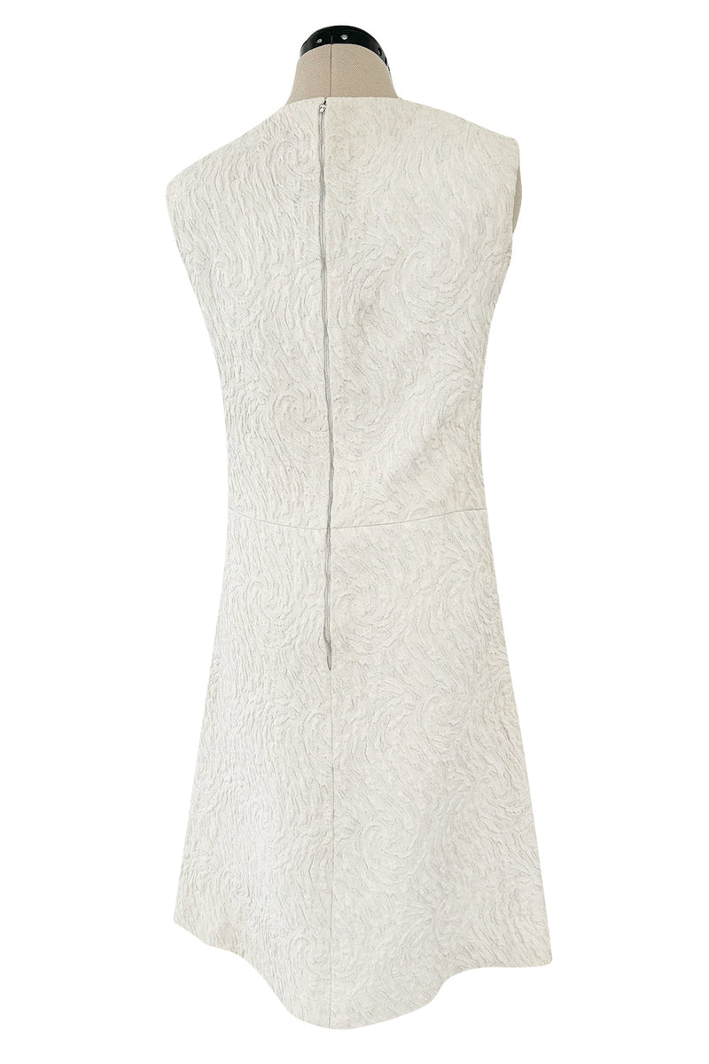 1960s Christian Dior Demi-Couture Textured Ivory Silk A-Line Dress & Matching Crop Jacket