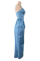 Outstanding 1960s Christian Dior by Marc Bohan Demi-Couture Sky Blue Silk Bombshell Dress