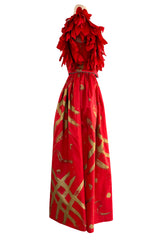 Rare Fall 1981 Fabrice Simon Couture Hand Painted Red & Gold Skirt & Top Dress Set
