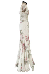 Outstanding Fall 2001 John Galliano Runway Look 41 Bias Cut Silk Chiffon Dress w Romantic Floral Print