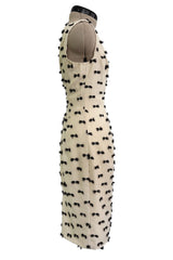 Rare & Chic Fall 1999 John Galliano Soft Ivory Wool Sleeveless Shift Dress Covered in Tiny Black Yarn Bows