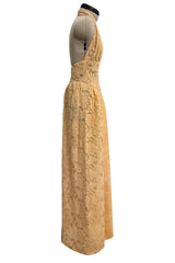 1970s Lanvin by Jules-Francois Crahay Couture Deep Yellow Lace Halter Dress w Wide Band at the Waist