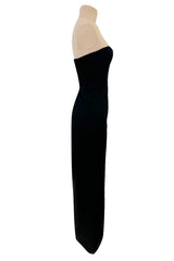 Perfectly Minimalist 1990s Richard Tyler Couture Sleek Sweetheart Neckline Strapless Black Silk Dress