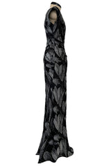 Outstanding Fall 2009 Christian Dior by John Galliano Bias Cut Metallic Silver Floral Print Dress