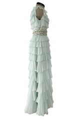 Spectacular Cruise 2009 Christian Dior by John Galliano Soft Pastel Blue-Green Ruffle Dress w Beading