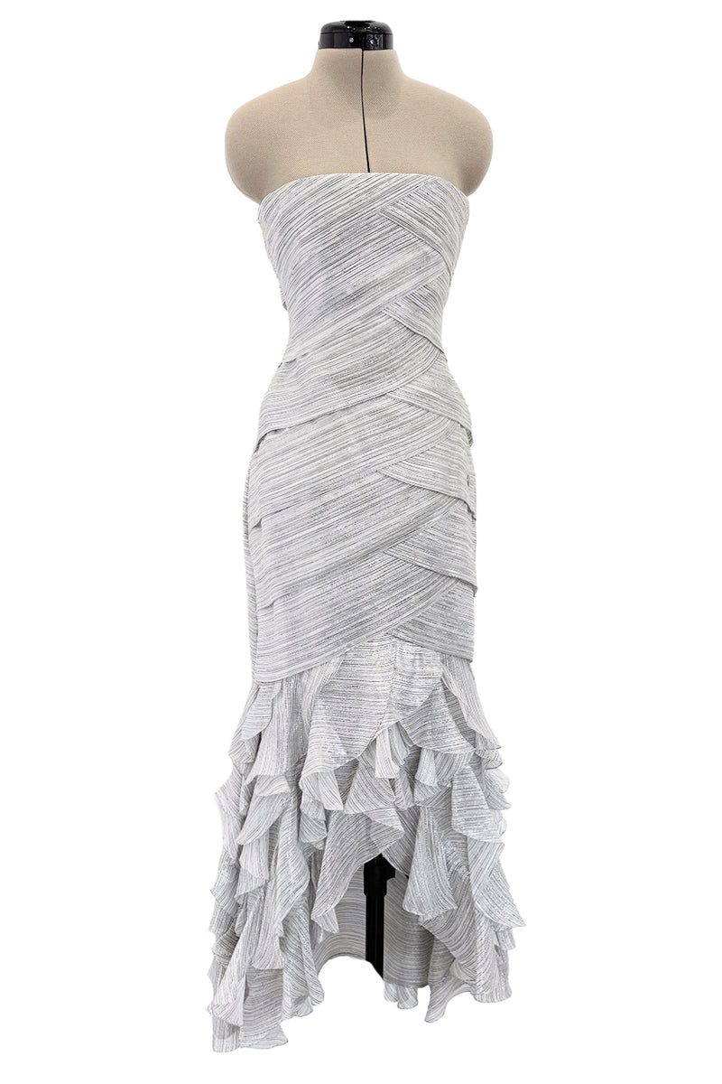 Etheral Spring 2018 Chanel by Karl Lagerfeld Runway Look 89 Finale Strapless Metallic Silver Dress