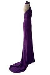 Beautiful Resort 2009 Christian Dior by John Galliano Purple Bias Silk Crepe Dress w Plunge Front & Train