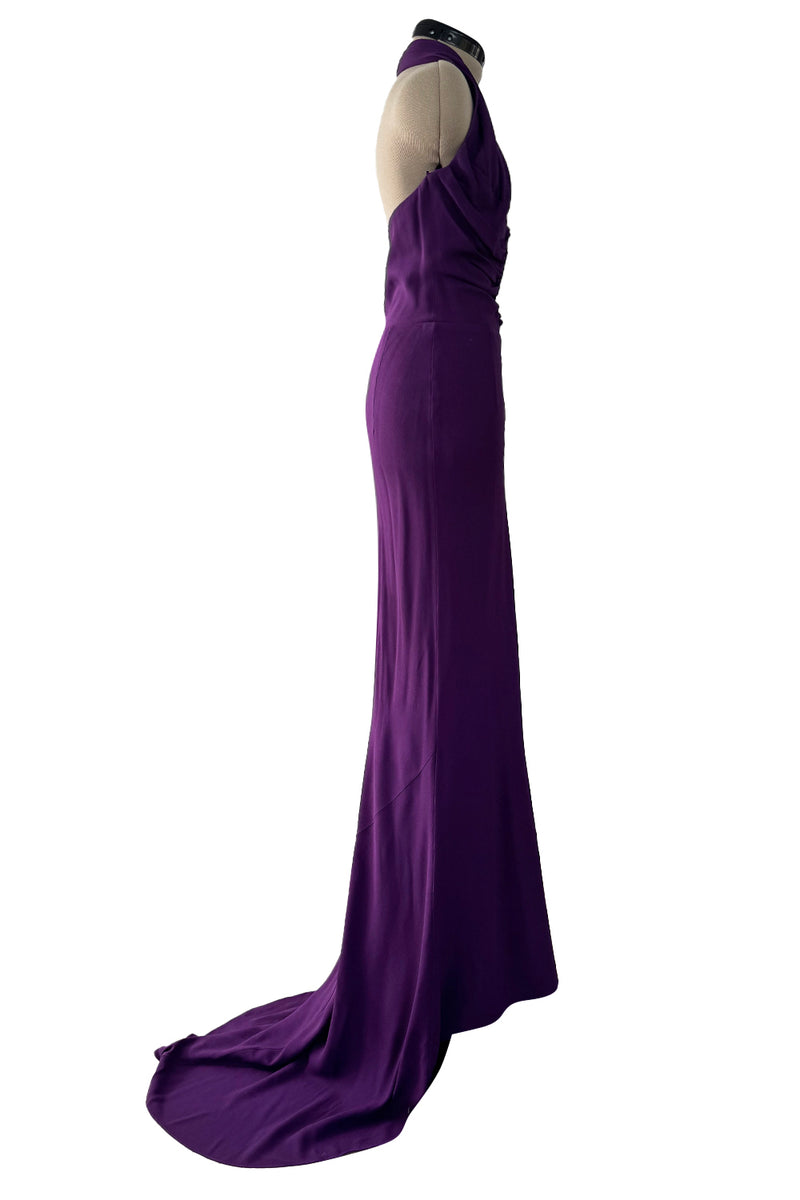 Beautiful Resort 2009 Christian Dior by John Galliano Purple Bias Silk Crepe Dress w Plunge Front & Train