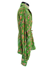 Chic Spring 1974 Valentino by the Original Mr. Valentinop Green Silk Shell Print Top & Head Scarf