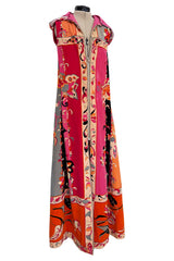 Documented Spring 1968 Emilio Pucci Pink Floral Screened Hooded Terrycloth Beach Cover Up or Dress