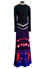 Fantastic Spring 1970 Louis Feraud Easy-to-Wear Printed Purple & Pink on Black Jersey Dress