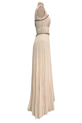 Incredible Fall 2007 Roberto Cavalli Ivory Pleated Silk Jersey Dress w Front Plunge & Rhinestones