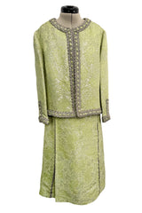 Fall 1966 Chanel Haute Couture by Coco Chanel Pale Green Metallic Lame Dress & Jacket Set