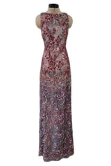 Exceptional Spring 1998 Christian Lacroix Runway Net Lace & French Blue Printed Silk Dress