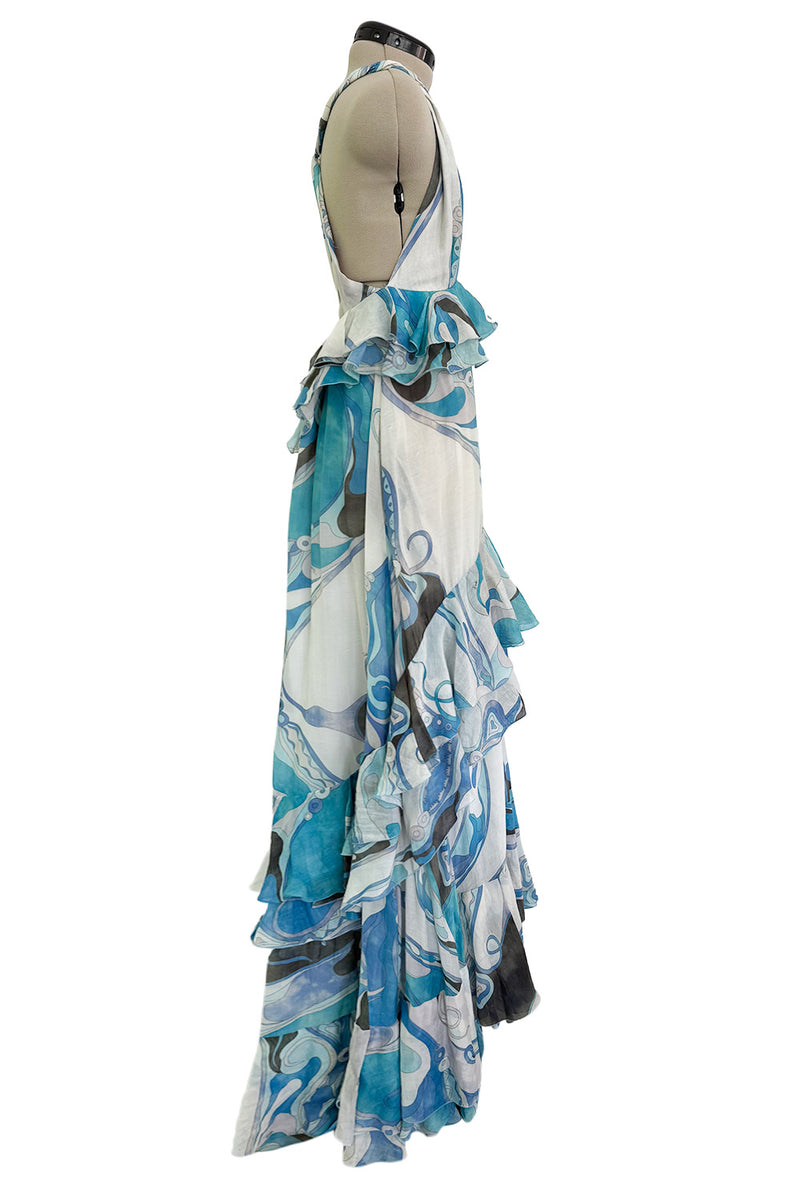 Resort 2011 Emilio Pucci by Peter Dundas Deliberately Faded & Lightly Tie Dyed Feather Light Silk Cotton Blue Print Dress