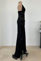 Versace Fall 2006 Black Silk & Sequin Plunge Dress - 14-14.5" W