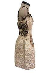 Outstanding Fall 2016 Dolce & Gabbana Metallic Gold Brocade Playsuit w 3D Magic Mirror & Embroidered & Sequin Details