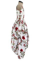 Pretty Spring 2019 Alexander McQueen by Sarah Burton Crisp White Cotton & Red Floral Print Dress