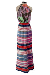 Exceptional Spring 2000 Giorgio Armani Runway Hand Beaded Silk Skirt & Silk Chiffon Top Set