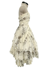 Spring 2004 Prada by Miuccia Variation on Look 52 Printed Ivory Strapless Cotton Dress