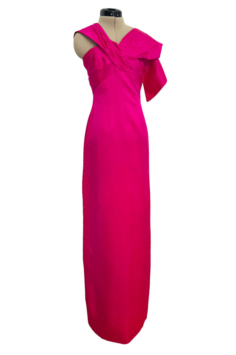2000s satin dress Valentino Roma Brillaint & Vibrant Pink Silk One Shoulder – Shrimpton Couture Berylove Women Floral Pink colour:yellow representing an important and Color:OFF WHITE-NUDE