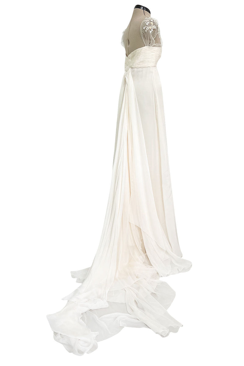 Vintage Valentino White Silk Wedding Dress w Elaborate Trains, Pleatin – Shrimpton Couture Vintage Valentino White Silk Wedding Dress w Elaborate Trains, Pleatin – Shrimpton Couture