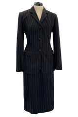 1990s Jean Paul Gaultier Pin Striped Mens Suiting Fabric Jacket & Skirt Set Suit