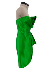 Superb Fall 1987 Yves Saint Laurent Haute Couture Green Version of Runway Dress w Silk Bow