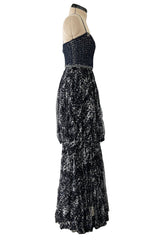 Gorgeous Spring 2012 Chanel by Karl Lagerfeld Hand Crochet Knit & Silk Chiffon Blue Dress w Scarf