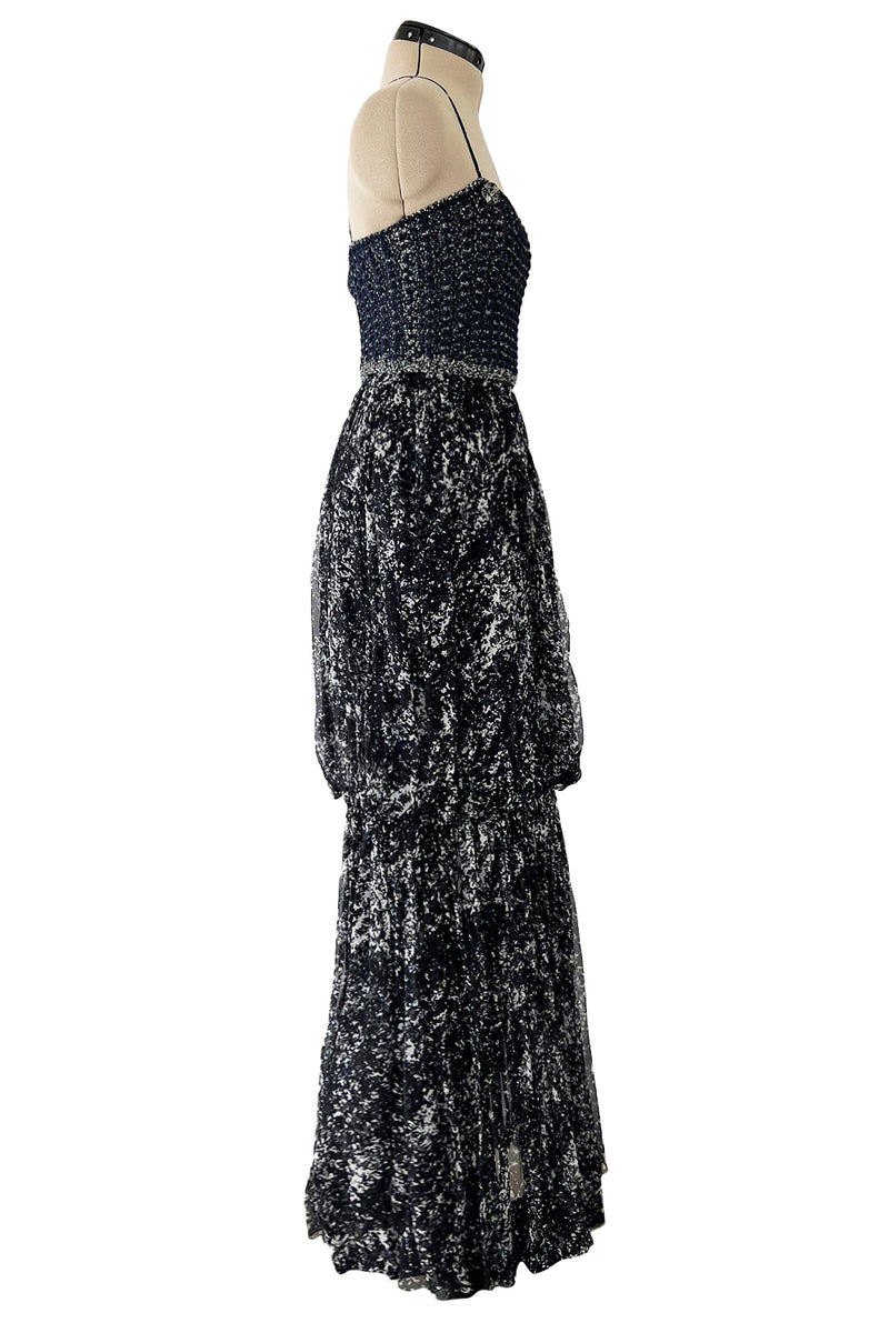 Gorgeous Spring 2012 Chanel by Karl Lagerfeld Hand Crochet Knit & Silk Chiffon Blue Dress w Scarf