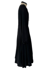 Classic 1970s Michael Novarese Black Silk Chiffon Dress w Balloon Sleeves & Pleating Details