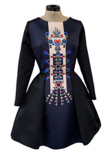 Fabulous Fall 2014 Mary Katrantzou Deep Blue & Black Digitally Printed Mini Dress w Full Skirt