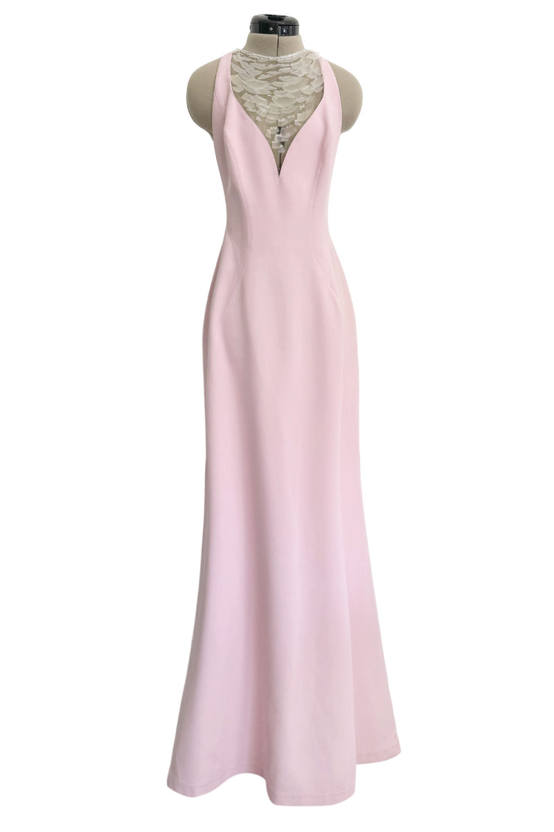 Brilliant Spring 1999 Thierry Mugler Curving Pale Pink Dress w Front Iridescent Embellishments
