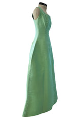 Rare Spring 1964 Cristobal Balenciaga Haute Couture Pale Mint Green Sculpted Silk Taffeta Dress