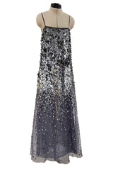 Easy-to-Wear Spring 2020 Emporio Armani Runway Look 59 Grey Silk Organza Silver Sequin Dress