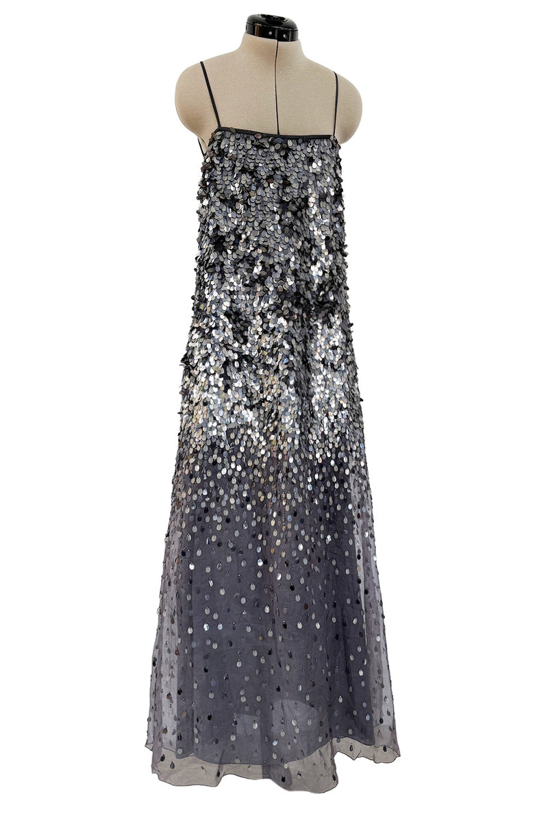 Easy-to-Wear Spring 2020 Emporio Armani Runway Look 59 Grey Silk Organza Silver Sequin Dress