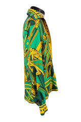 Fantastic Vintage 1999 Hermes Rythmes du Monde by Laurence Bourthoumieux Green Silk Twill Top