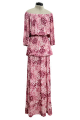 Gorgeous Spring 1976 Yves Saint Laurent Runway Pink Floral Silk Jersey Off Shoulder Dress