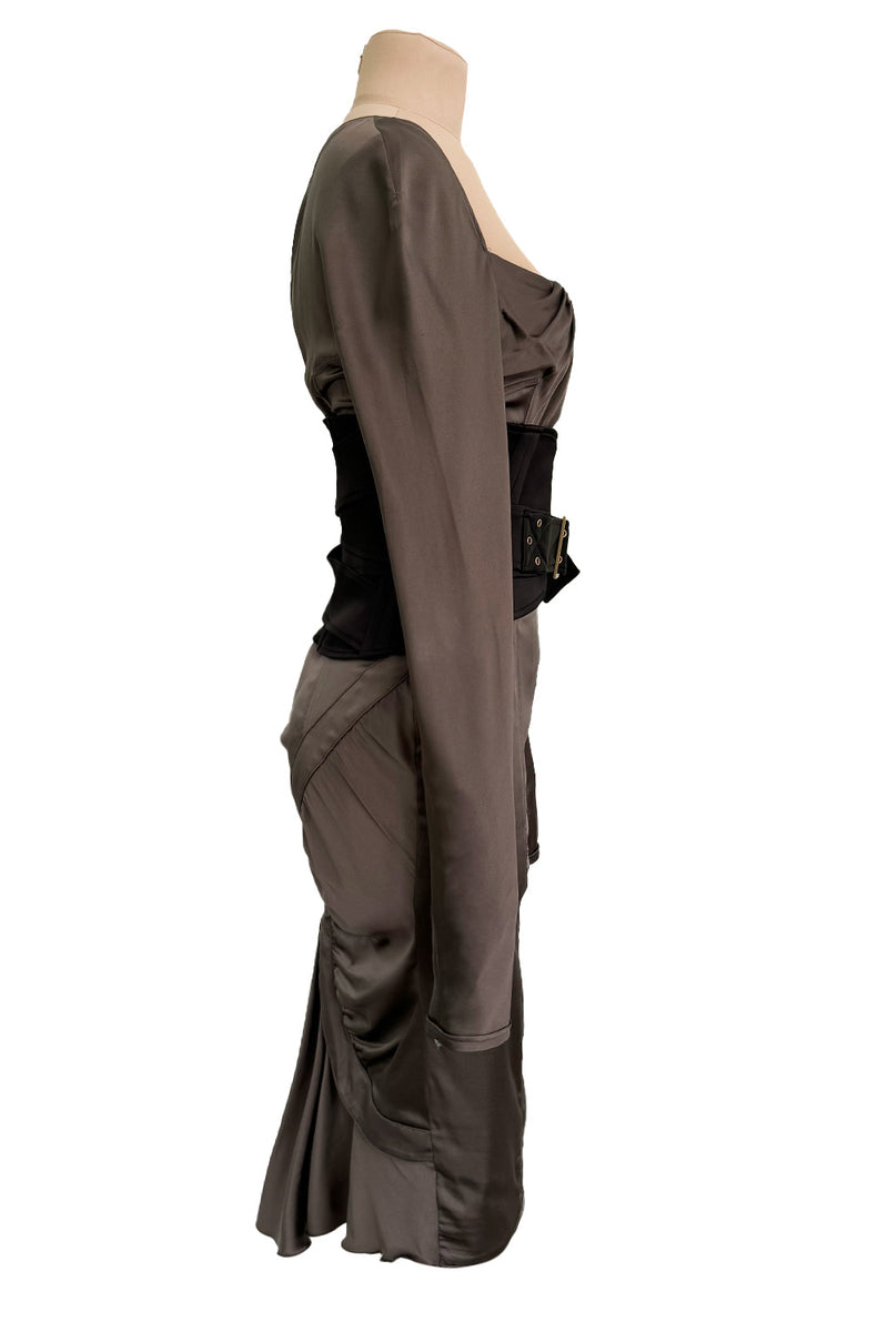 Important Fall 2003 Gucci by Tom Ford Runway Look 10 Stretch Silk Dress w Black Corset Waist Cincher Belt