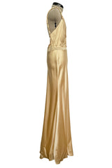 Exceptional Fall 2000 Prada by Miuccia Prada Backless Gold Bias Cut Silk Dress w Front Gathering Detail