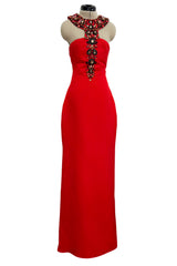 Spring 2008 Oscar de la Renta Red Version of Runway Look 64 Silk Dress w Embelished Collar